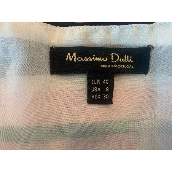 Massimo Dutti Women's Tank Top Blouse Sz 8 Flowy Stripped Ribbon Strap Layered - Picture 3 of 3